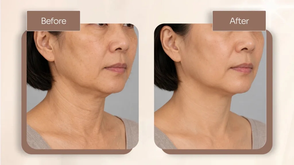 Secret RF neck before and after showcasing advanced skin tightening and treatment outcomes.