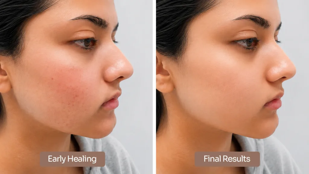 Learn about secret RF results, from early healing stages to final treatment outcomes over time.