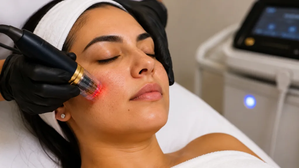 Secret RF vs Sylfirm X treatment information for large pores and uneven skin tone.